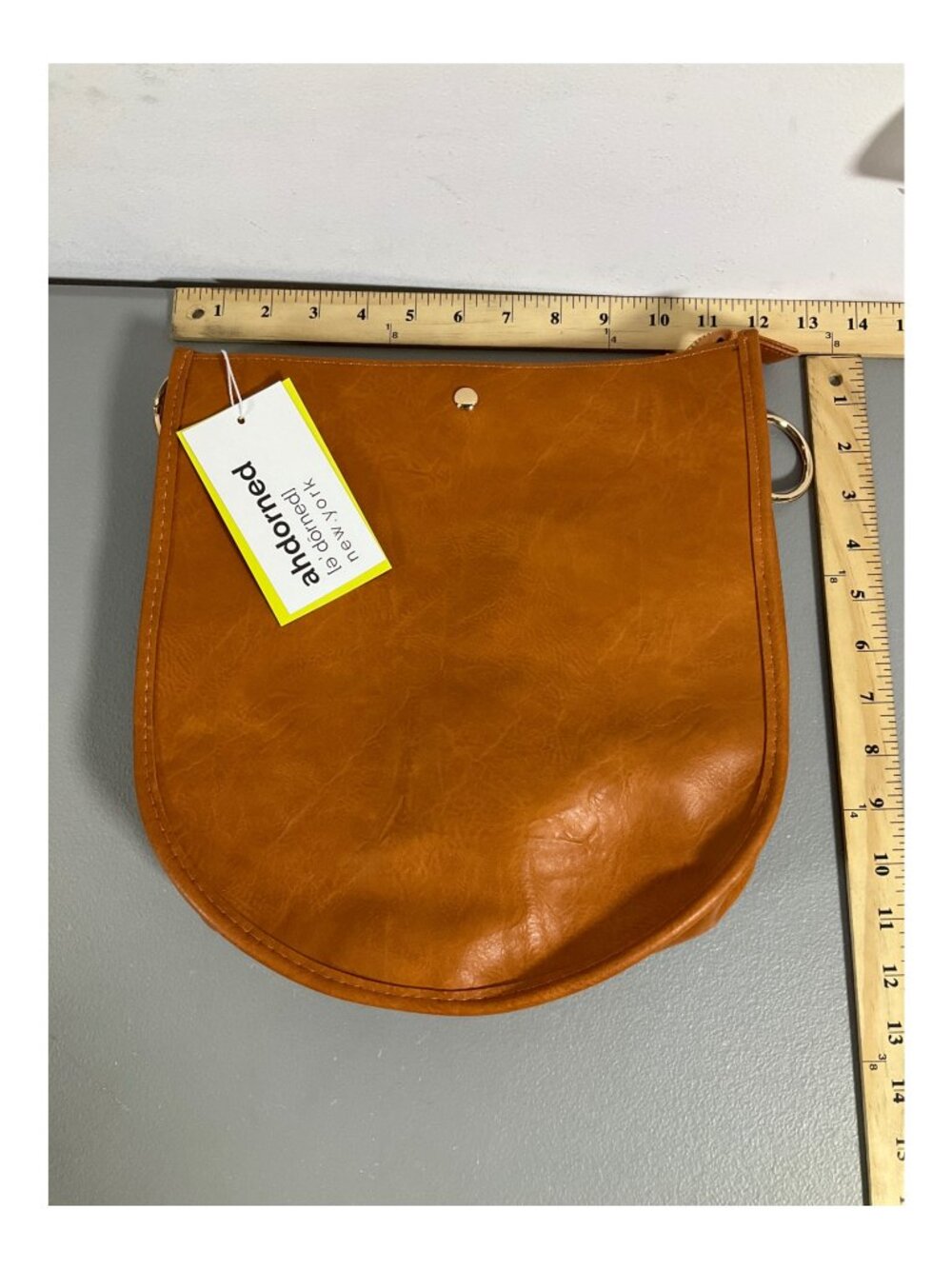 Ahdorned U-Shaped Messenger Bag in Camel with Dual Straps and Bonus Pouch - Faux